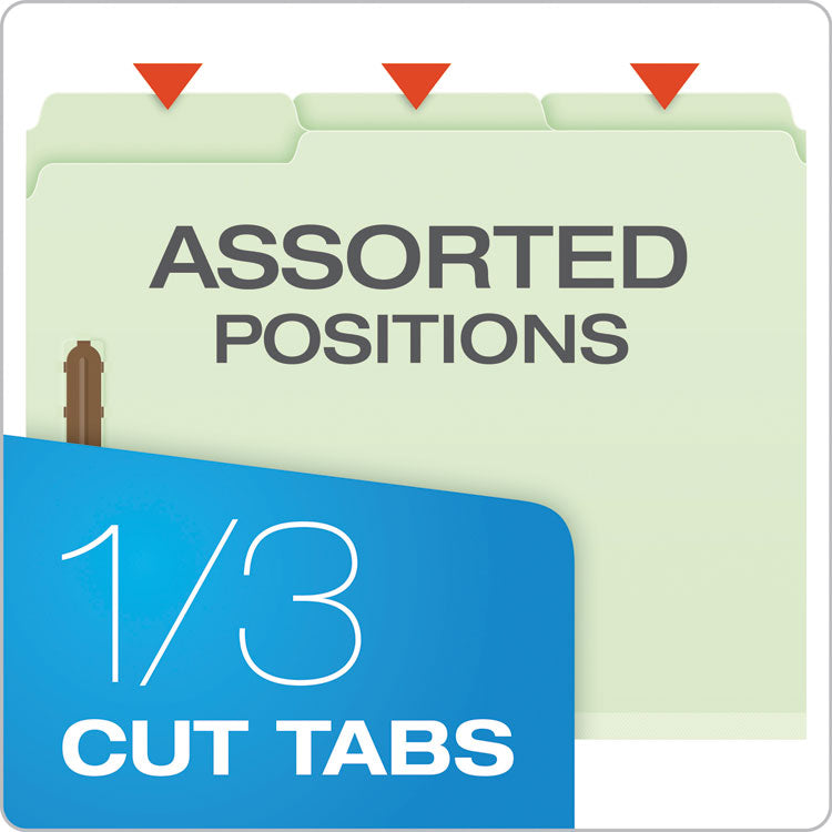 Heavy-Duty Pressboard Folders with Embossed Fasteners, 1/3-Cut Tabs, 2" Expansion, 2 Fasteners, Letter Size, Green, 25/Box