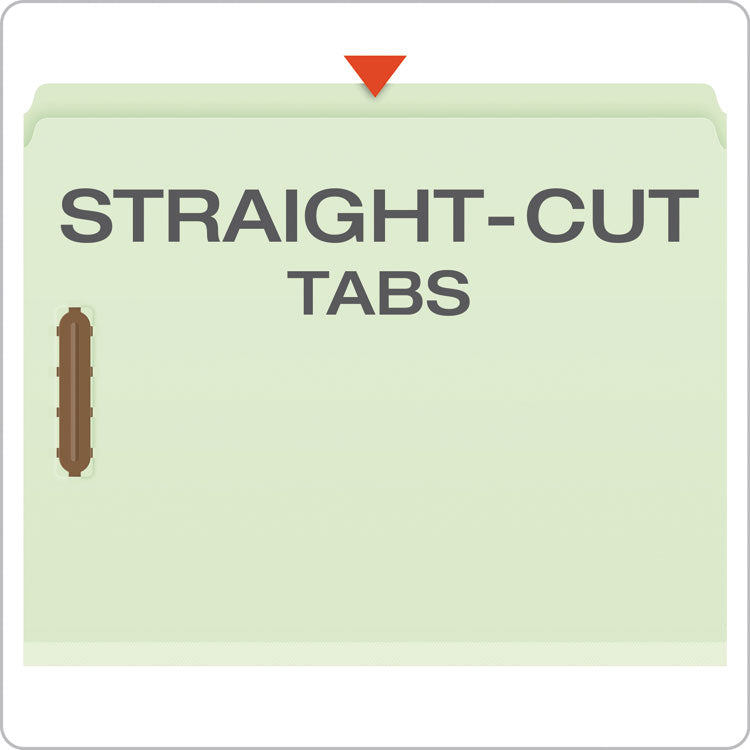 Heavy-Duty Pressboard Folders with Embossed Fasteners, Straight Tabs, 2" Expansion, 2 Fasteners, Letter Size, Green, 25/Box