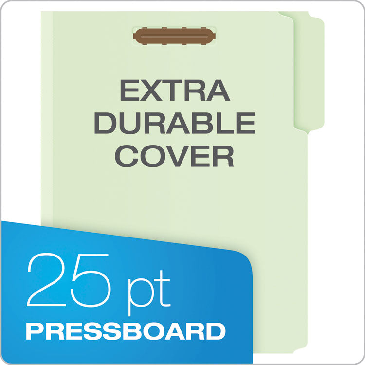 Heavy-Duty Pressboard Folders with Embossed Fasteners, 1/3-Cut Tabs, 3" Expansion, 2 Fasteners, Letter Size, Green, 25/Box