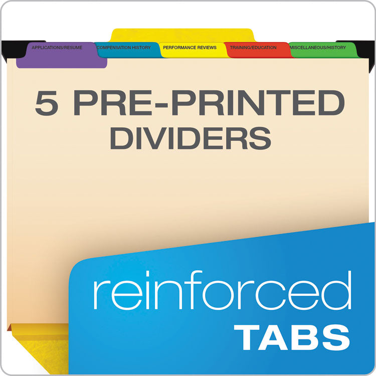 Hanging-Style Personnel Folders, 5 Dividers with 1/5-Cut Tabs, Letter Size, 1/3-Cut Exterior Tabs, Yellow