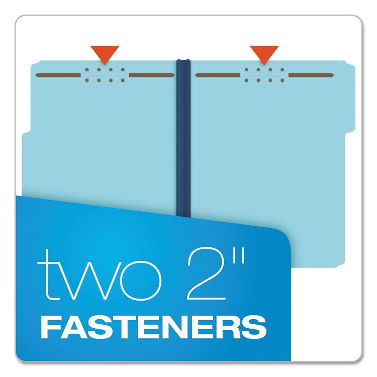 Earthwise by Pendaflex Heavy-Duty Pressboard Fastener Folders, 2" Expansion, 2 Fasteners, Letter Size, Light Blue, 25/Box