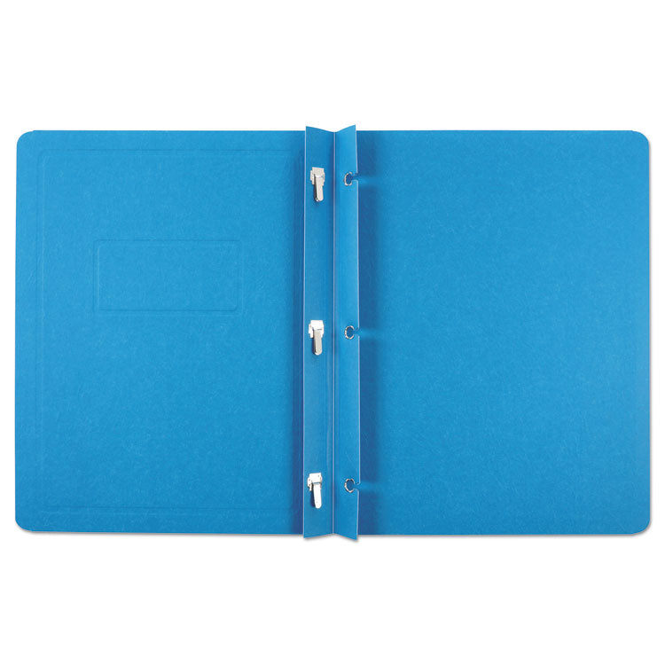Title Panel And Border Front Report Cover, 3-Prong Fastener, Panel And Border Cover, 0.5" Cap, 8.5 X 11, Light Blue, 25/box