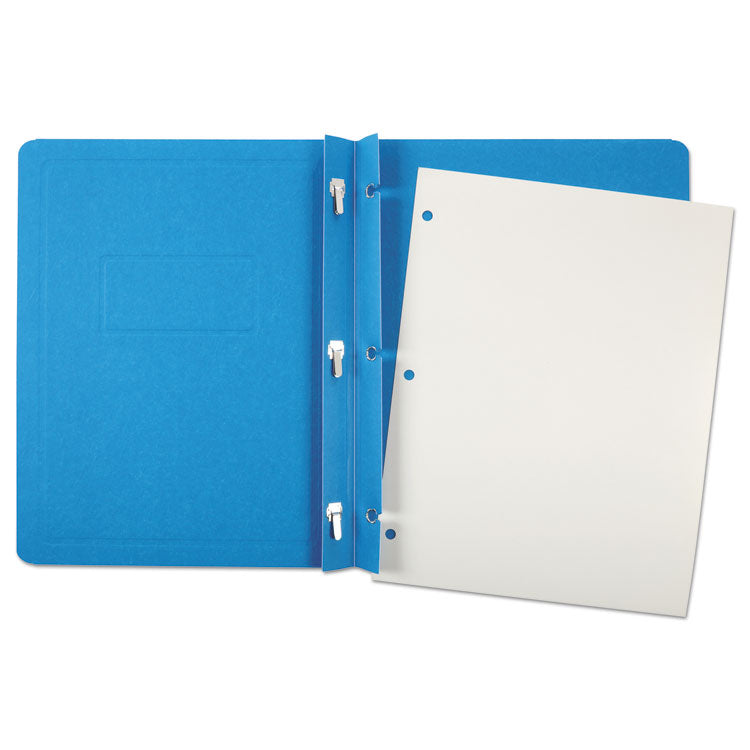 Title Panel And Border Front Report Cover, 3-Prong Fastener, Panel And Border Cover, 0.5" Cap, 8.5 X 11, Light Blue, 25/box