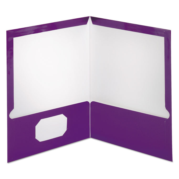Two-Pocket Laminated Folder, 100-Sheet Capacity, 11 X 8.5, Metallic Purple, 25/box
