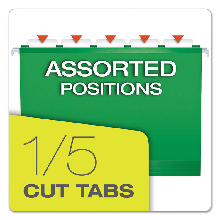 Extra Capacity Reinforced Hanging File Folders with Box Bottom, 2" Capacity, Letter Size, 1/5-Cut Tabs, Bright Green, 25/Box