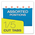 Extra Capacity Reinforced Hanging File Folders with Box Bottom w/ Tabs, 2" Capacity, Legal, 1/5-Cut Tabs, Asst Colors,25/BX