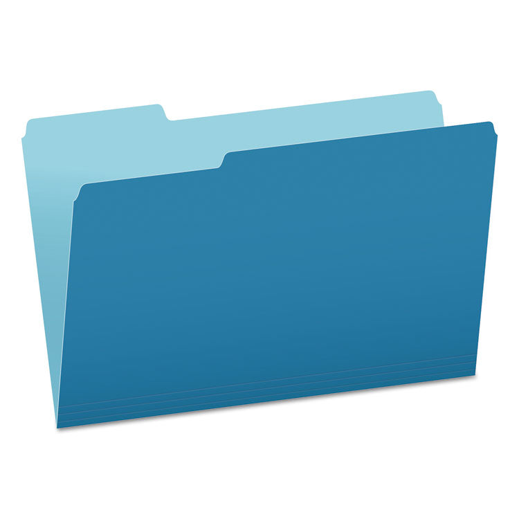 Colored File Folders, 1/3-Cut Tabs: Assorted, Legal Size, Blue/Light Blue, 100/Box