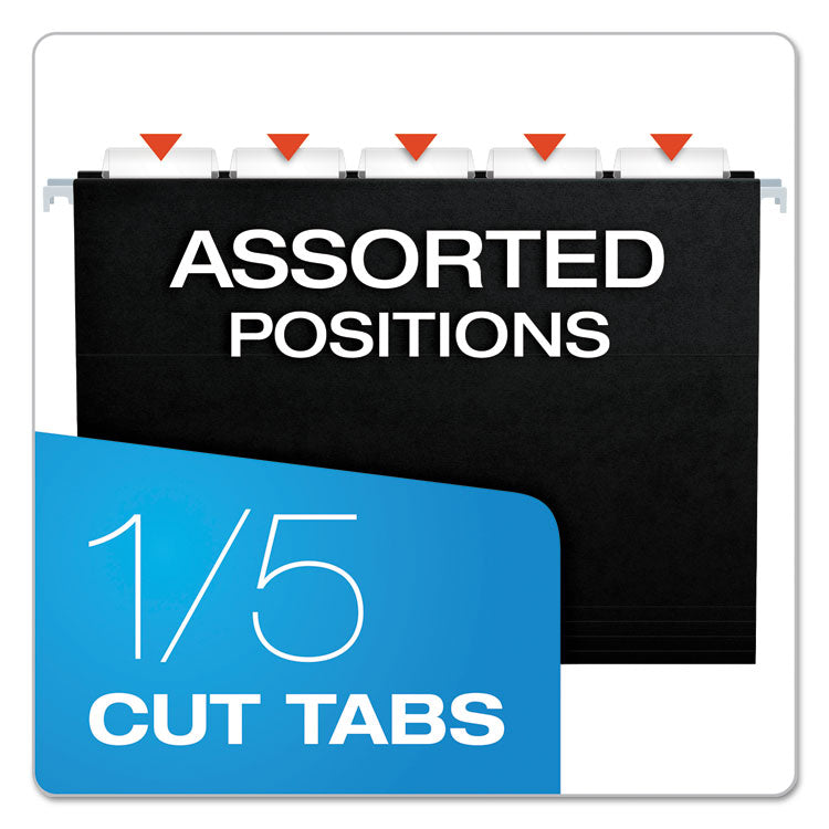 Colored Hanging Folders, Letter Size, 1/5-Cut Tabs, Black, 25/Box