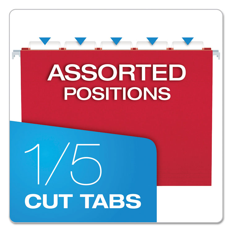Colored Hanging Folders, Letter Size, 1/5-Cut Tabs, Red, 25/Box