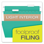 Colored Hanging Folders, Letter Size, 1/5-Cut Tabs, Aqua, 25/Box