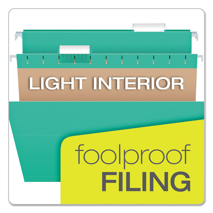 Colored Hanging Folders, Letter Size, 1/5-Cut Tabs, Aqua, 25/Box