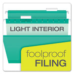 Colored Reinforced Hanging Folders, Letter Size, 1/5-Cut Tabs, Aqua, 25/Box