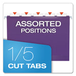 Colored Reinforced Hanging Folders, Letter Size, 1/5-Cut Tabs, Violet, 25/Box