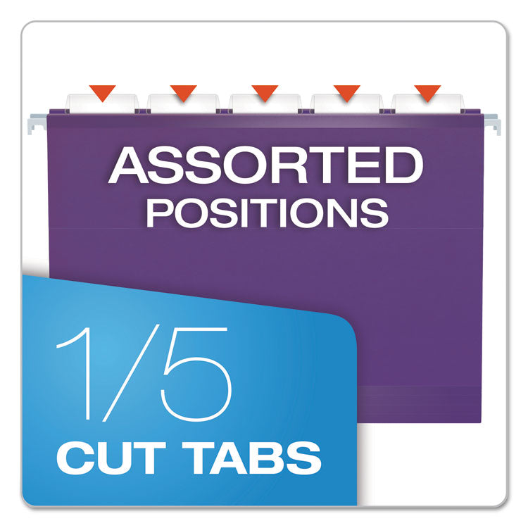 Colored Reinforced Hanging Folders, Letter Size, 1/5-Cut Tabs, Violet, 25/Box