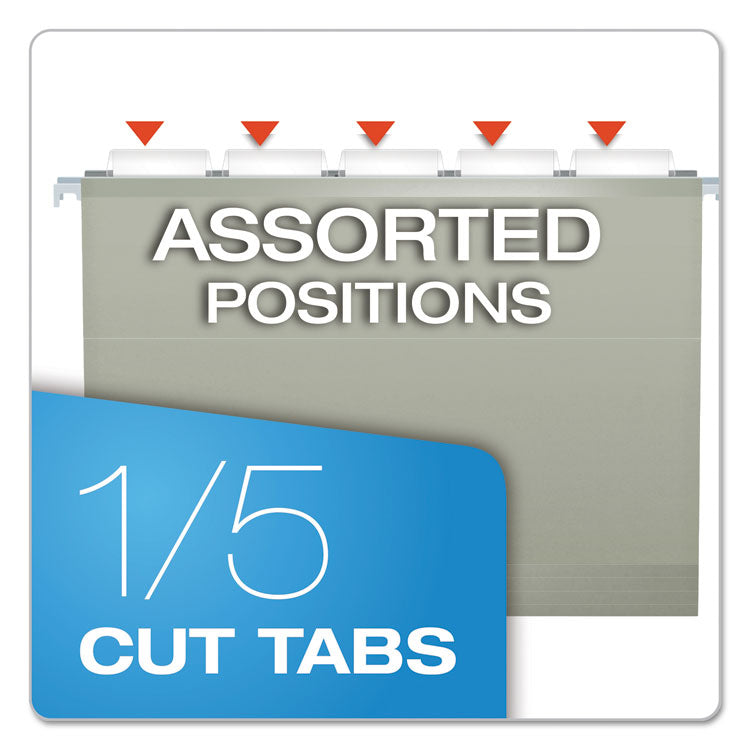 Colored Reinforced Hanging Folders, Letter Size, 1/5-Cut Tabs, Gray, 25/Box