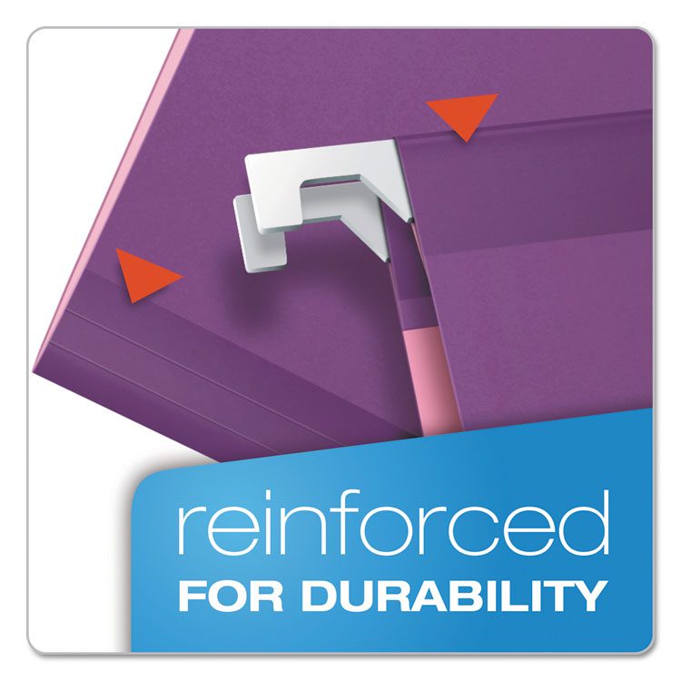 Colored Reinforced Hanging Folders, Legal Size, 1/5-Cut Tabs, Violet, 25/Box