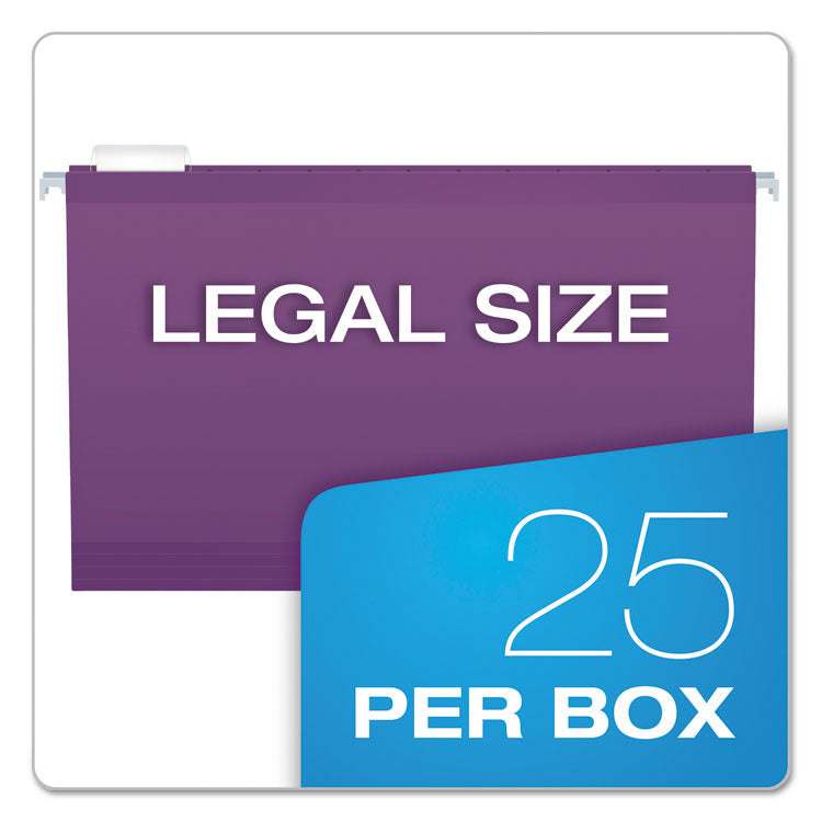Colored Reinforced Hanging Folders, Legal Size, 1/5-Cut Tabs, Violet, 25/Box