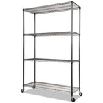 Nsf Certified 4-Shelf Wire Shelving Kit With Casters, 48w X 18d X 72h, Black Anthracite