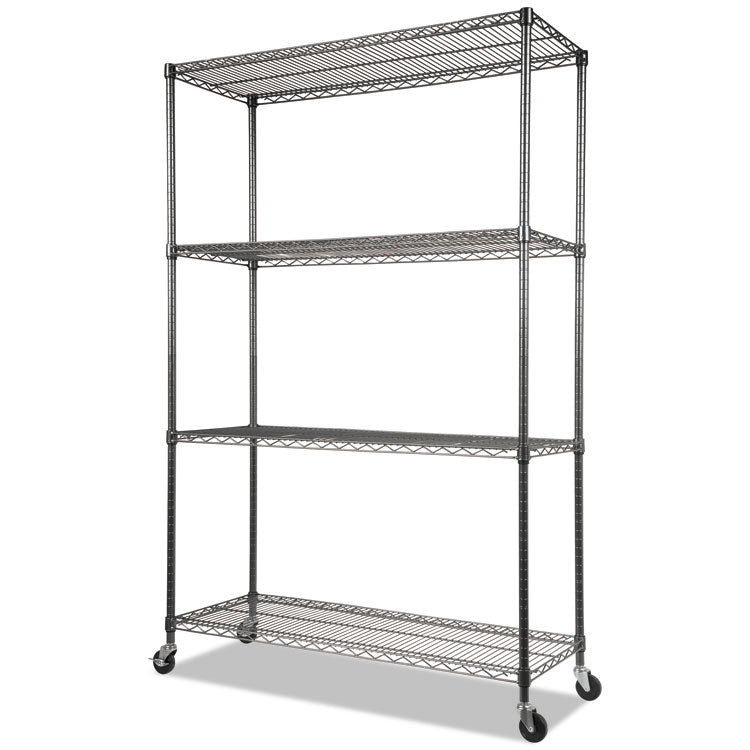Nsf Certified 4-Shelf Wire Shelving Kit With Casters, 48w X 18d X 72h, Black Anthracite