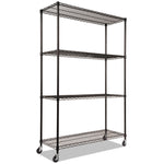 Nsf Certified 4-Shelf Wire Shelving Kit With Casters, 48w X 18d X 72h, Black