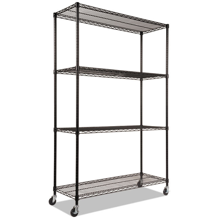 Nsf Certified 4-Shelf Wire Shelving Kit With Casters, 48w X 18d X 72h, Black