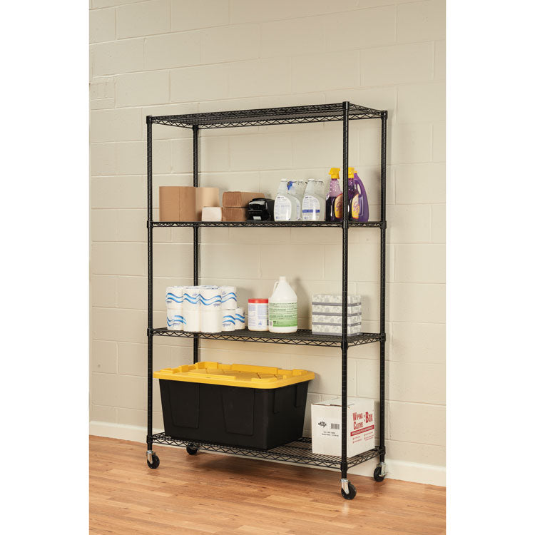 Nsf Certified 4-Shelf Wire Shelving Kit With Casters, 48w X 18d X 72h, Black