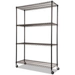 Nsf Certified 4-Shelf Wire Shelving Kit With Casters, 48w X 18d X 72h, Black
