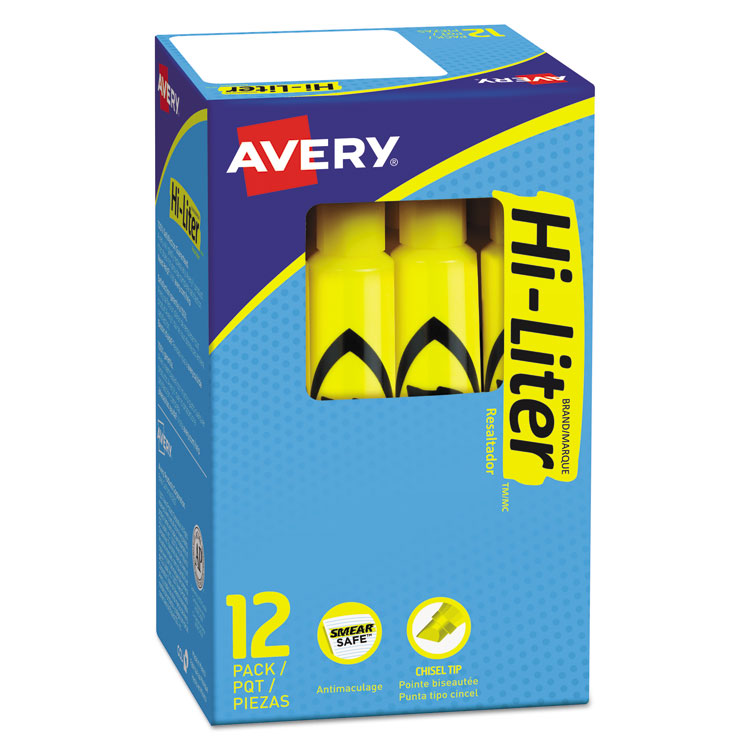 Hi-Liter Desk-Style Highlighters, Yellow Ink, Chisel Tip, Yellow/black Barrel, Dozen