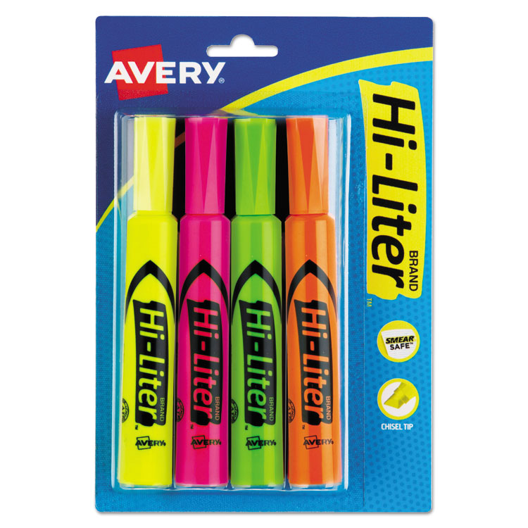 Hi-Liter Desk-Style Highlighters, Assorted Ink Colors, Chisel Tip, Assorted Barrel Colors, 4/set