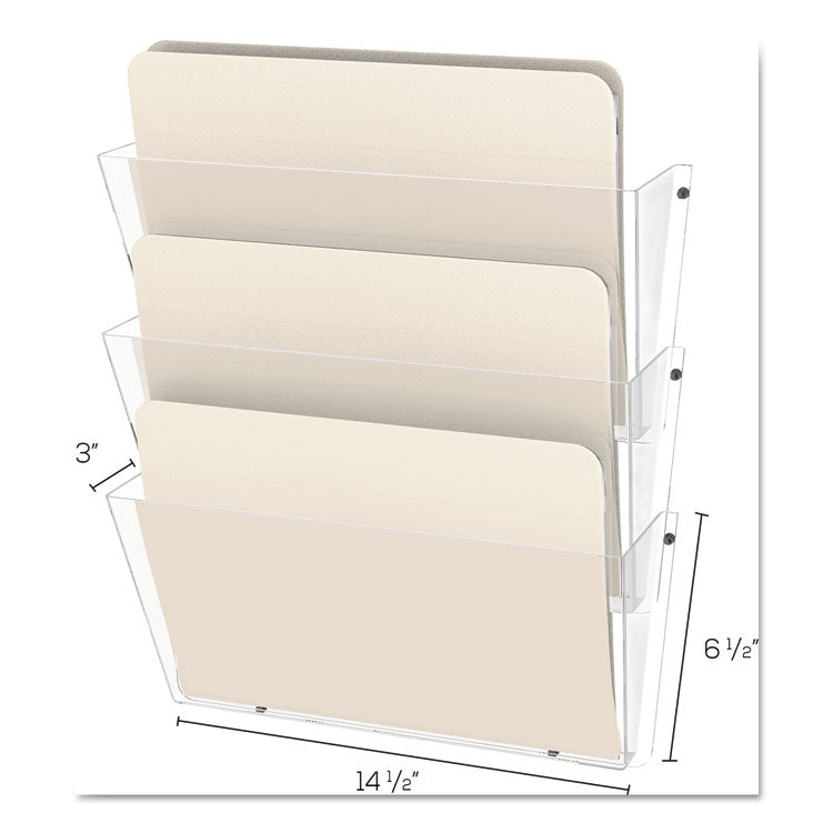 Unbreakable DocuPocket Wall File, 3 Sections, Letter Size, 14.5" x 3" x 6.5", Clear, 3/Pack