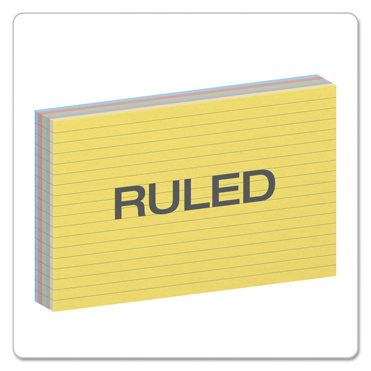 Ruled Index Cards, 5 X 8, Blue/violet/canary/green/cherry, 100/pack
