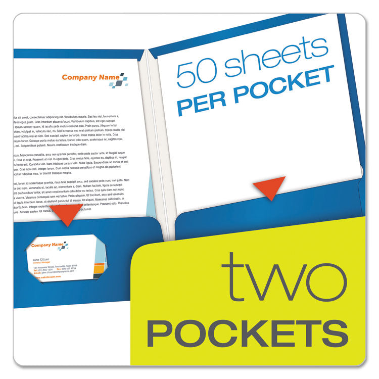 High Gloss Laminated Paperboard Folder, 100-Sheet Capacity, 11 X 8.5, Blue, 25/box