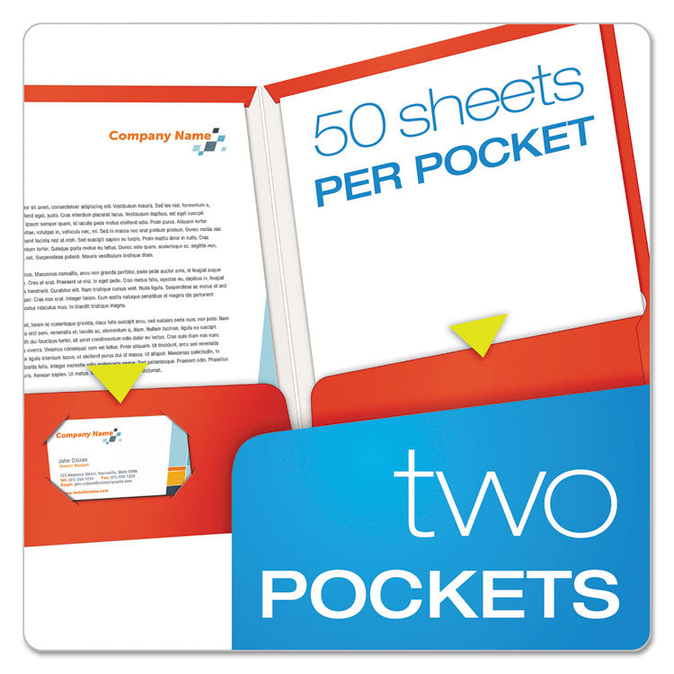 High Gloss Laminated Paperboard Folder, 100-Sheet Capacity, 11 X 8.5, Red, 25/box