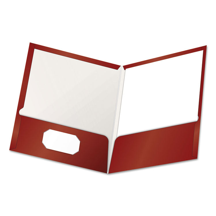 High Gloss Laminated Paperboard Folder, 100-Sheet Capacity, 11 X 8.5, Crimson, 25/box