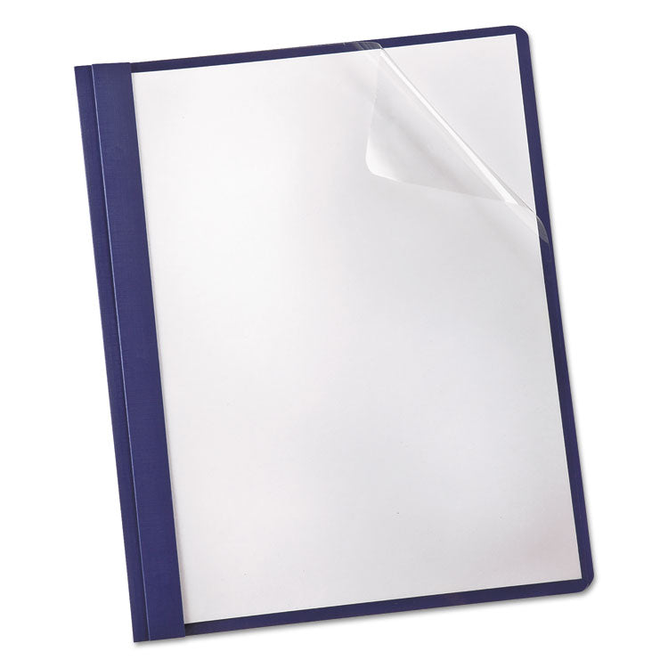 Clear Front Linen Report Cover, Three-Prong Fastener, 0.5" Capacity, 8.5 X 11, Clear/navy, 25/box