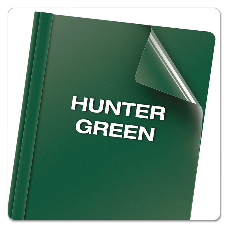 Clear Front Report Cover, Three-Prong Fastener, 0.5" Capacity, 8.5 X 11, Clear/ Hunter Green, 25/box