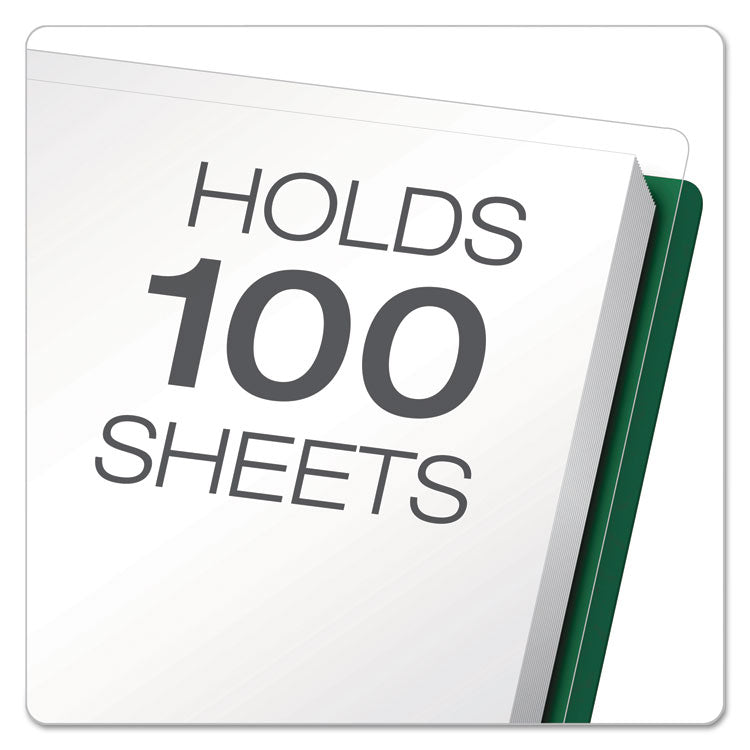 Clear Front Report Cover, Three-Prong Fastener, 0.5" Capacity, 8.5 X 11, Clear/ Hunter Green, 25/box