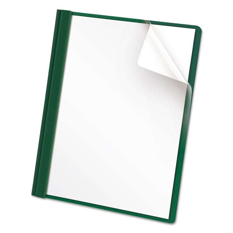 Clear Front Report Cover, Three-Prong Fastener, 0.5" Capacity, 8.5 X 11, Clear/ Hunter Green, 25/box