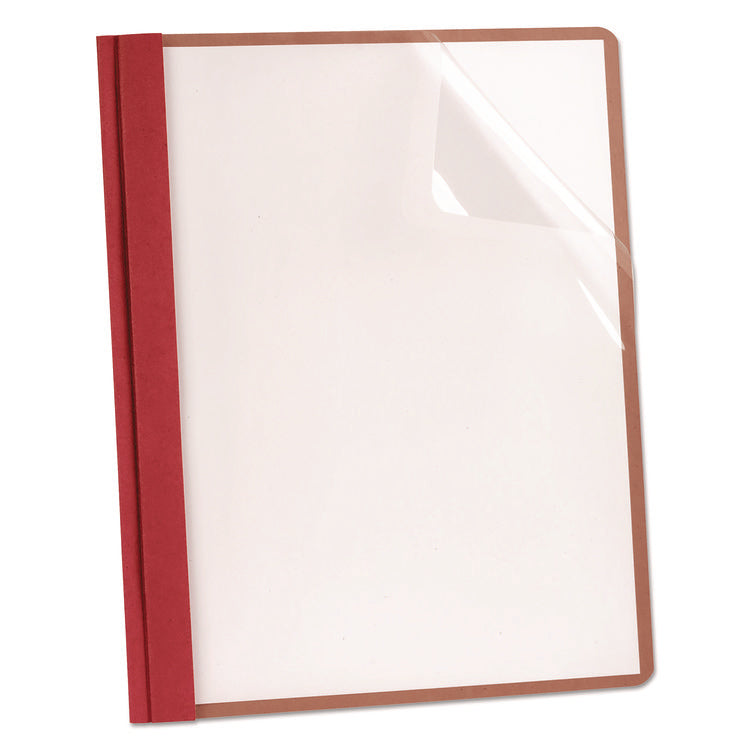 Earthwise By Oxford 100% Recycled Clear Front Report Covers, 3-Prong Fastener, 0.5" Capacity, 8.5 X 11, Clear/red, 25/box