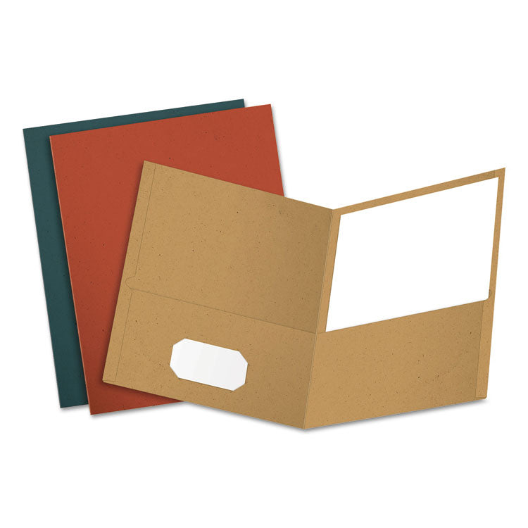 Earthwise By Oxford Recycled Paper Twin-Pocket Portfolio, 100-Sheet Capacity, 11 X 8.5, Assorted Colors, 25/box