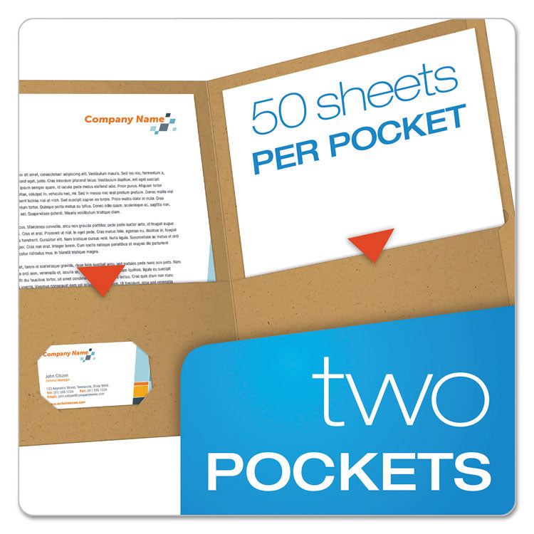 Earthwise By Oxford 100% Recycled Paper Twin-Pocket Portfolio, 100-Sheet Capacity, 11 X 8.5, Natural, 25/box
