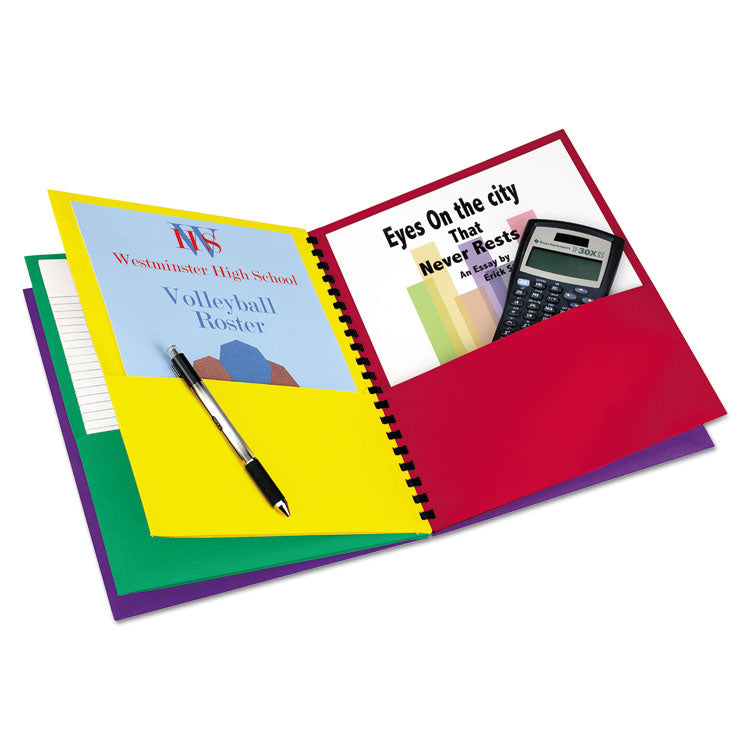 Elegant Stripe Eight-Pocket Organizer, Embossed Leather Grain, 11 X 8.5, Assorted Colors