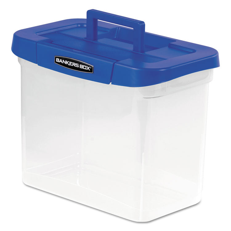 Heavy-Duty Portable File Box, Letter Files, 14.25" X 8.63" X 11.06", Clear/blue
