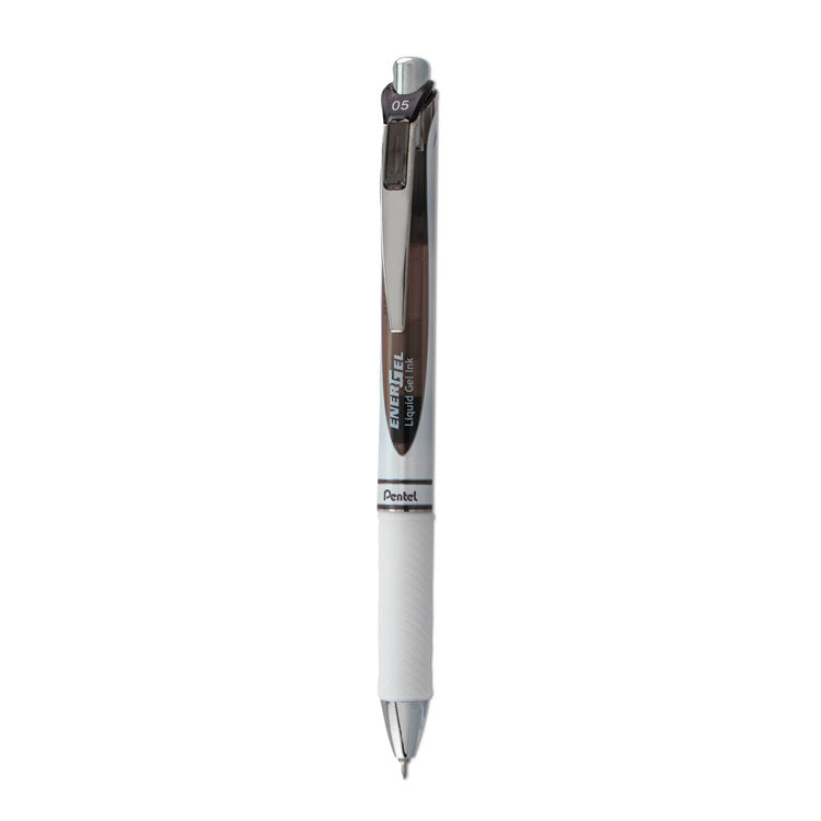EnerGel RTX Gel Pen, Retractable, Fine 0.5 mm, Black Ink, White/Smoke Barrel