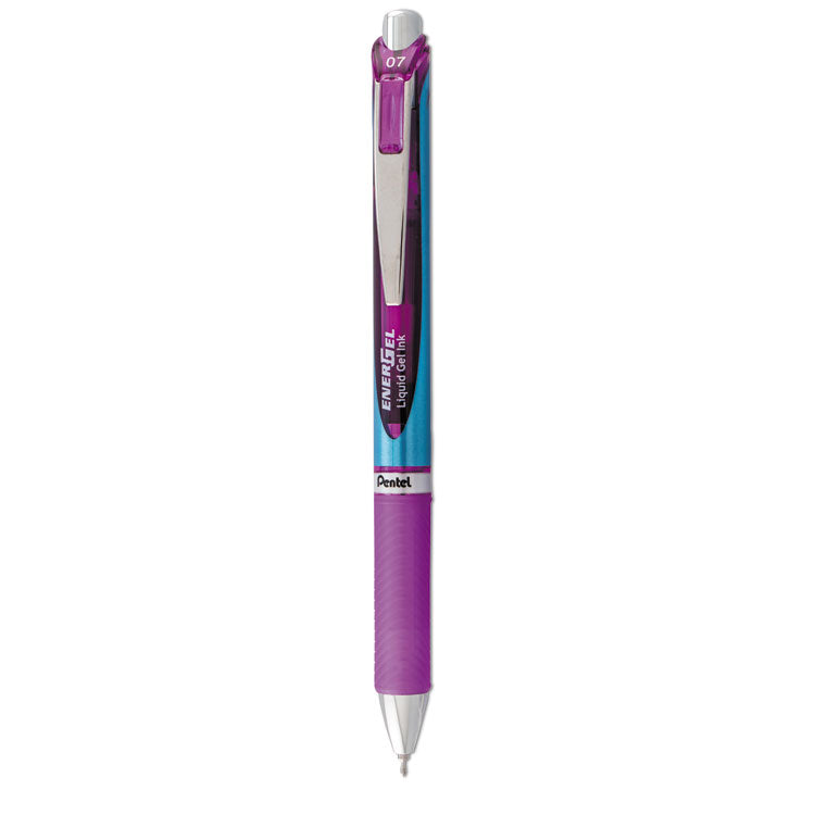 EnerGel RTX Gel Pen, Retractable, Medium 0.7 mm, Violet Ink, Violet/Blue Barrel