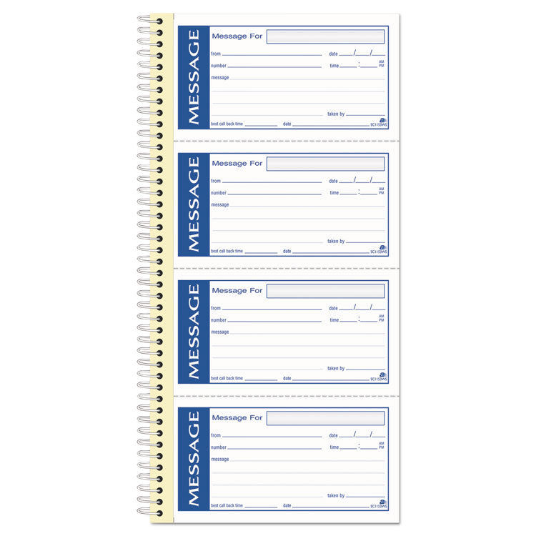 Write 'n Stick Phone Message Book, Two-Part Carbonless, 4.75 x 2.75, 4 Forms/Sheet, 200 Forms Total
