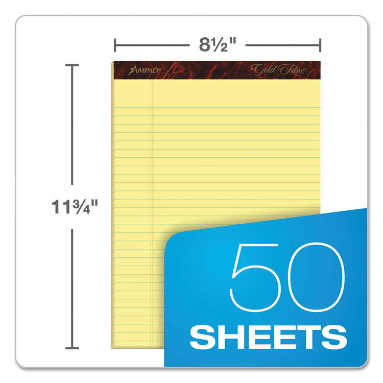Gold Fibre Quality Writing Pads, Wide/legal Rule, 50 Canary-Yellow 8.5 X 11.75 Sheets, Dozen