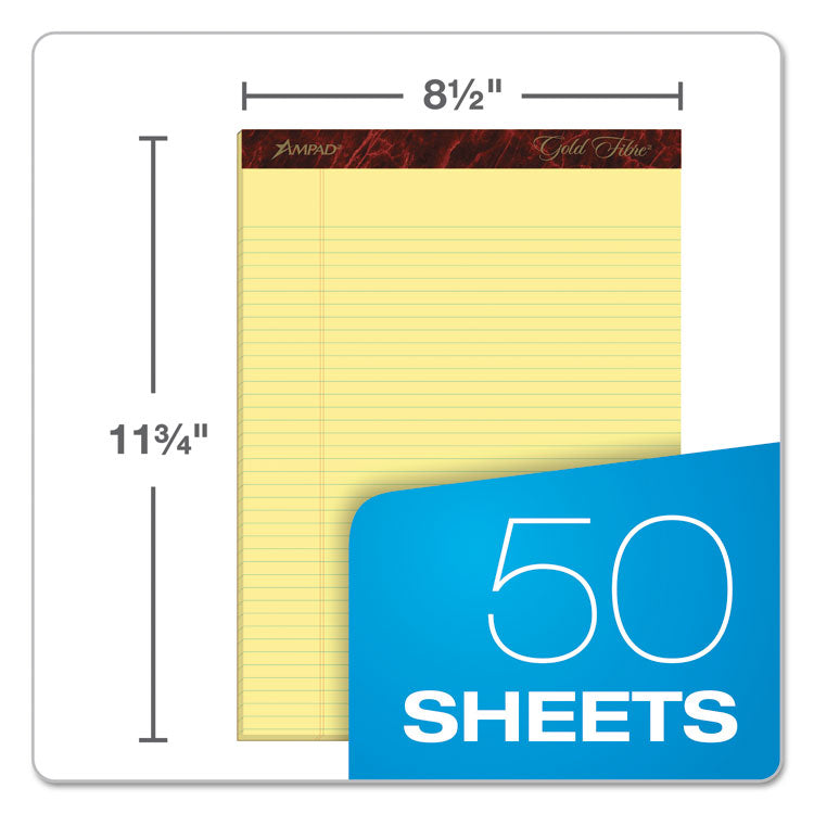 Gold Fibre Quality Writing Pads, Narrow Rule, 50 Canary-Yellow 8.5 X 11.75 Sheets, Dozen