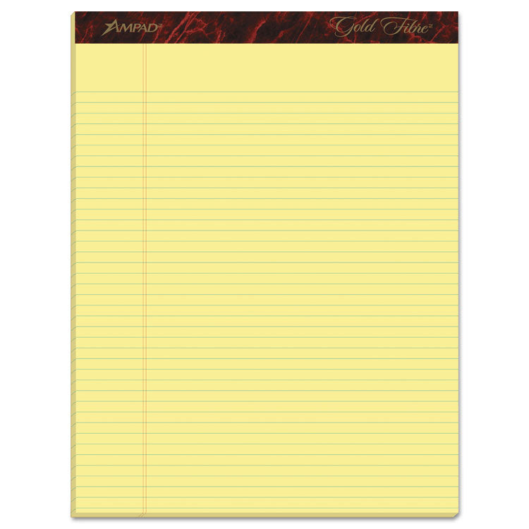 Gold Fibre Quality Writing Pads, Narrow Rule, 50 Canary-Yellow 8.5 X 11.75 Sheets, Dozen