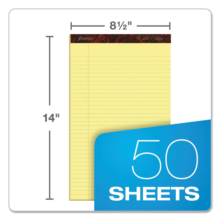 Gold Fibre Quality Writing Pads, Wide/legal Rule, 50 Canary-Yellow 8.5 X 14 Sheets, Dozen